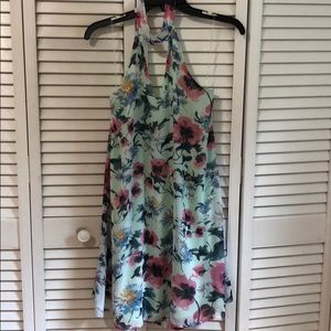 Front cutout mockneck floralprint dress mint multi